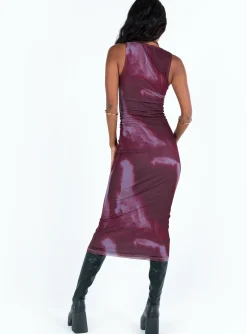 Princess Polly Motel Fayola Dress Mesh Watercolour Wine   Red Discount