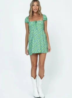 Princess Polly Motel Galova Mini Dress Lime Floral Green Best Sale