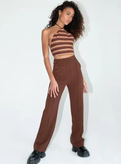Princess Polly Motel Groci Top Multi Stripe  Brown Flash Sale