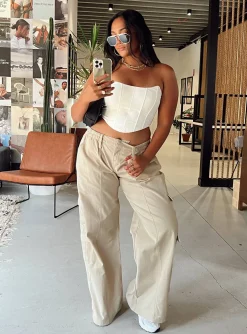 Princess Polly Motel Hansa Trouser Panama Ecru   Cream Outlet