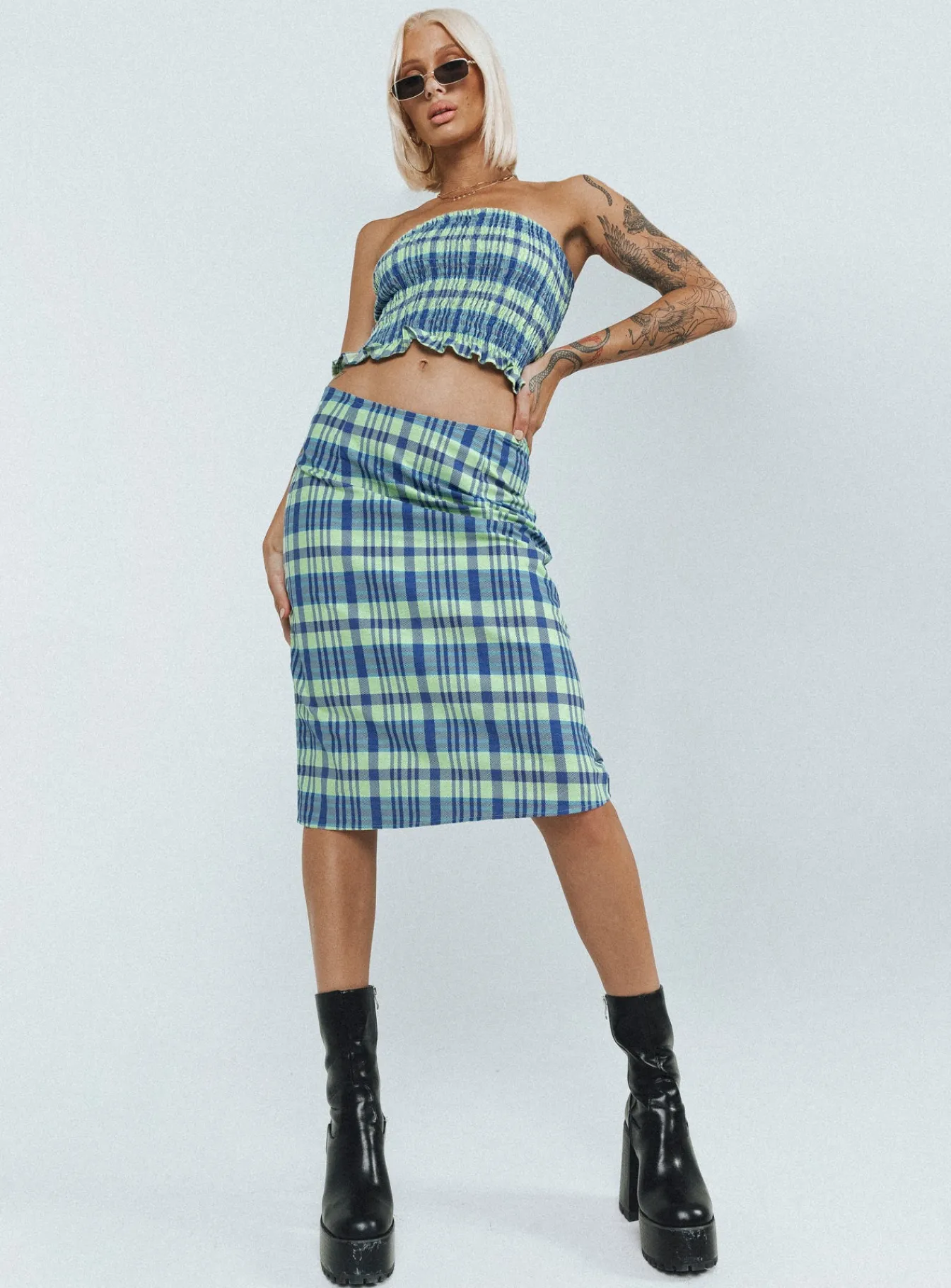 Princess Polly Motel Harriet Skirt Colourpop Check Blue Online