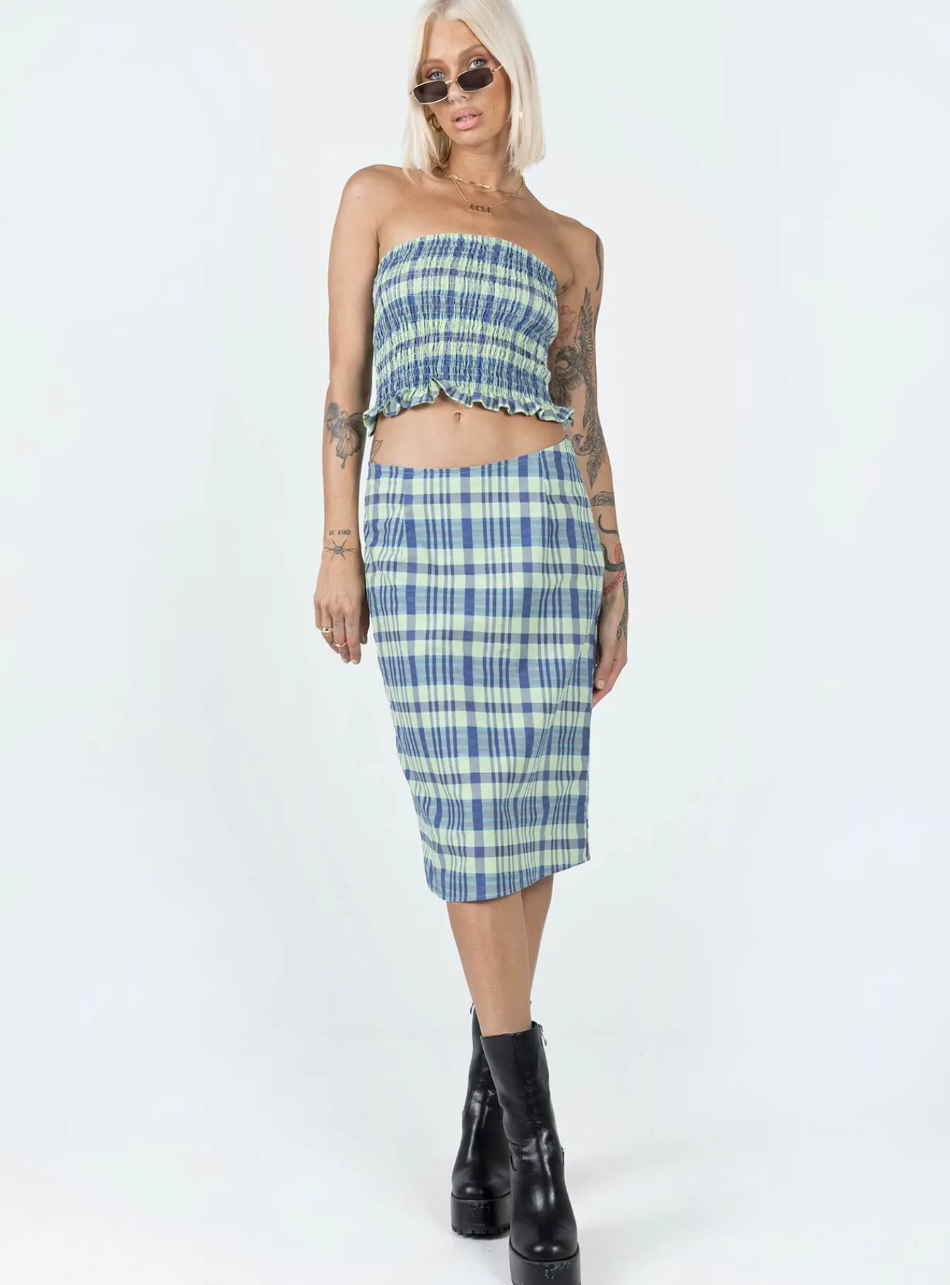 Princess Polly Motel Harriet Skirt Colourpop Check Blue Online