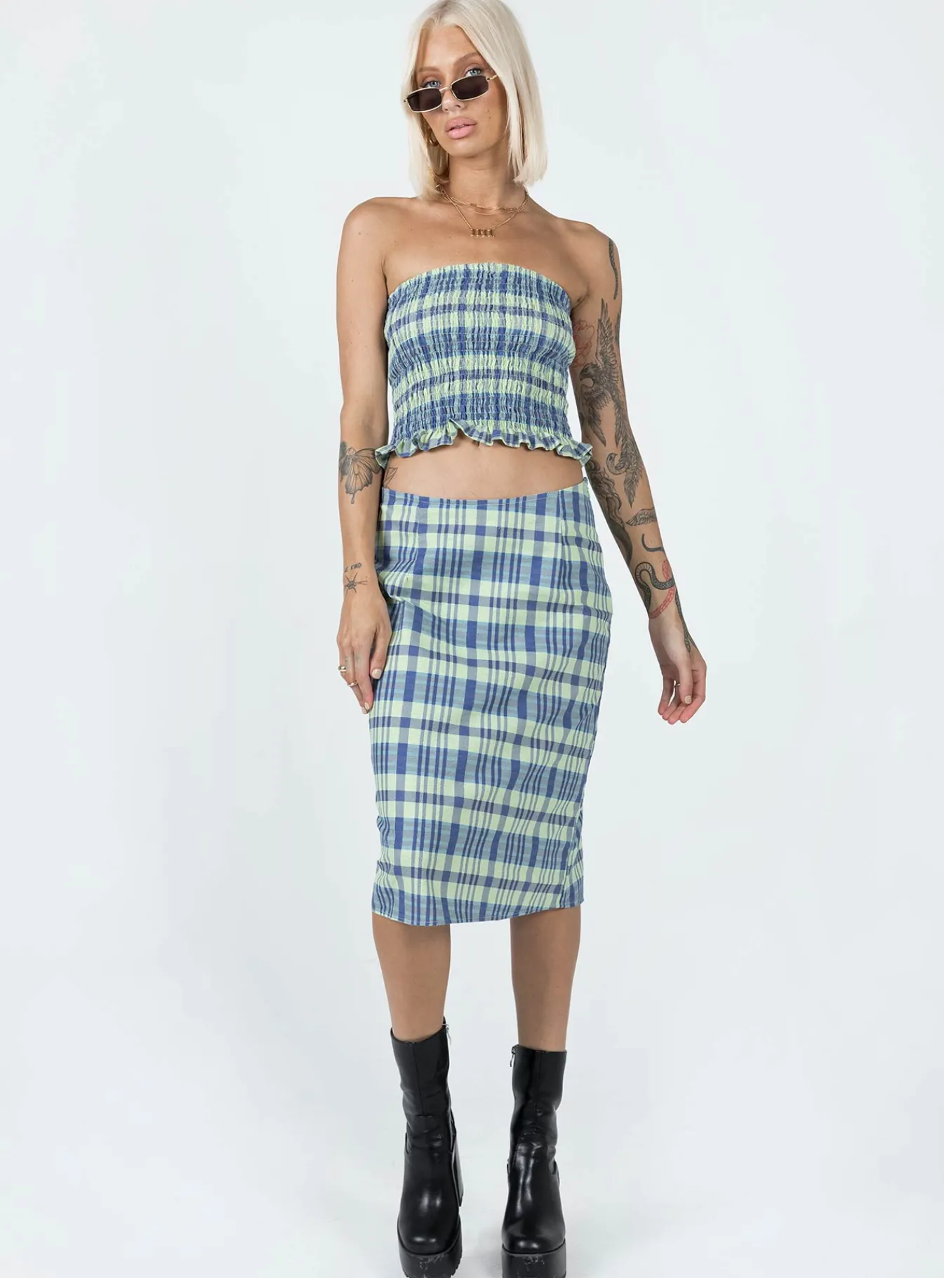 Princess Polly Motel Harriet Skirt Colourpop Check Blue Online
