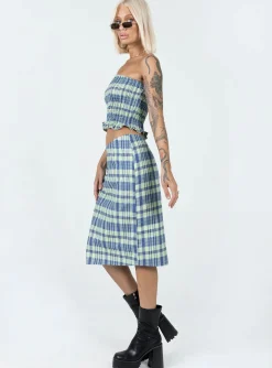 Princess Polly Motel Harriet Skirt Colourpop Check Blue Online