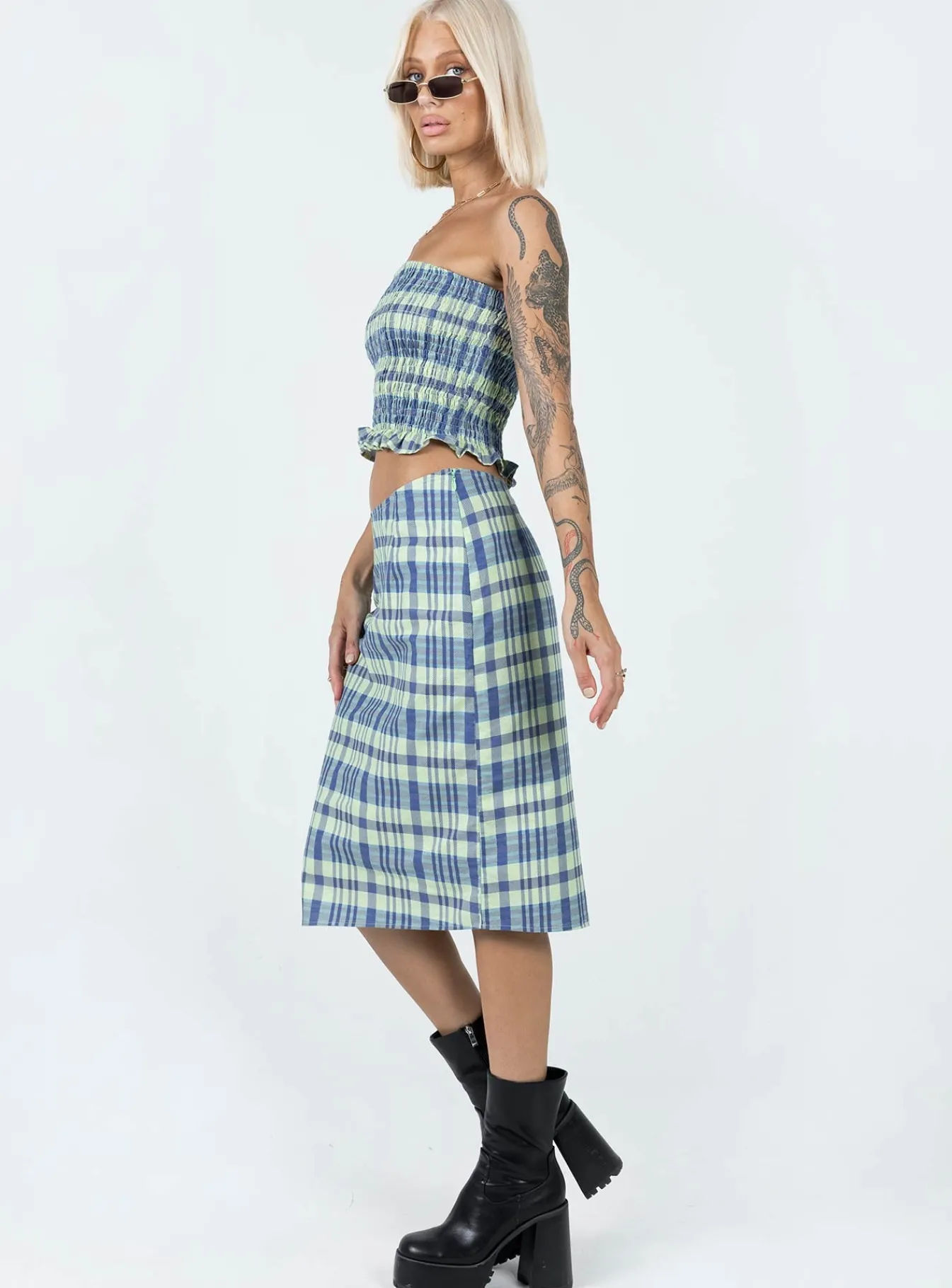 Princess Polly Motel Harriet Skirt Colourpop Check Blue Online