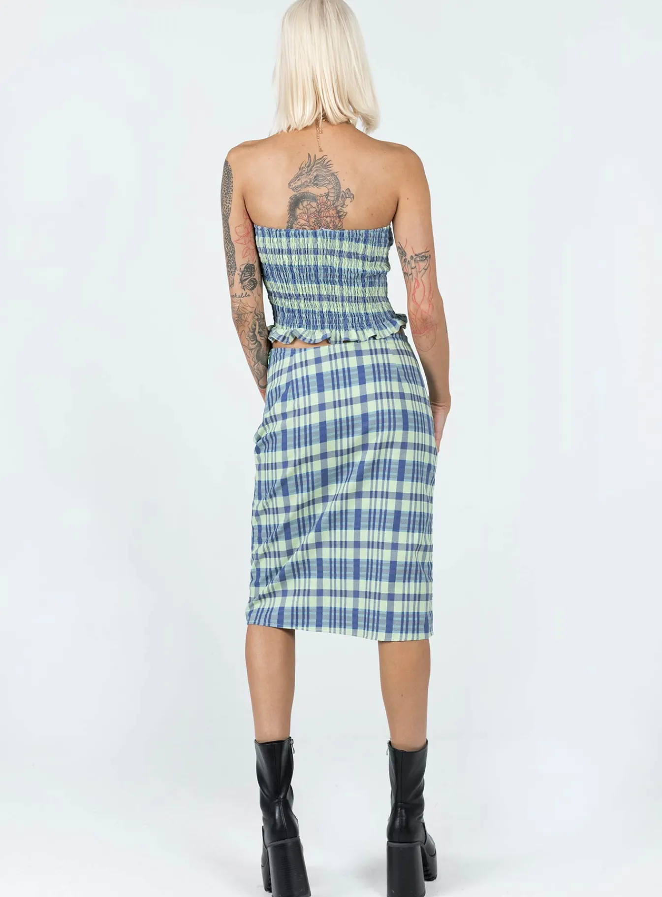Princess Polly Motel Harriet Skirt Colourpop Check Blue Online