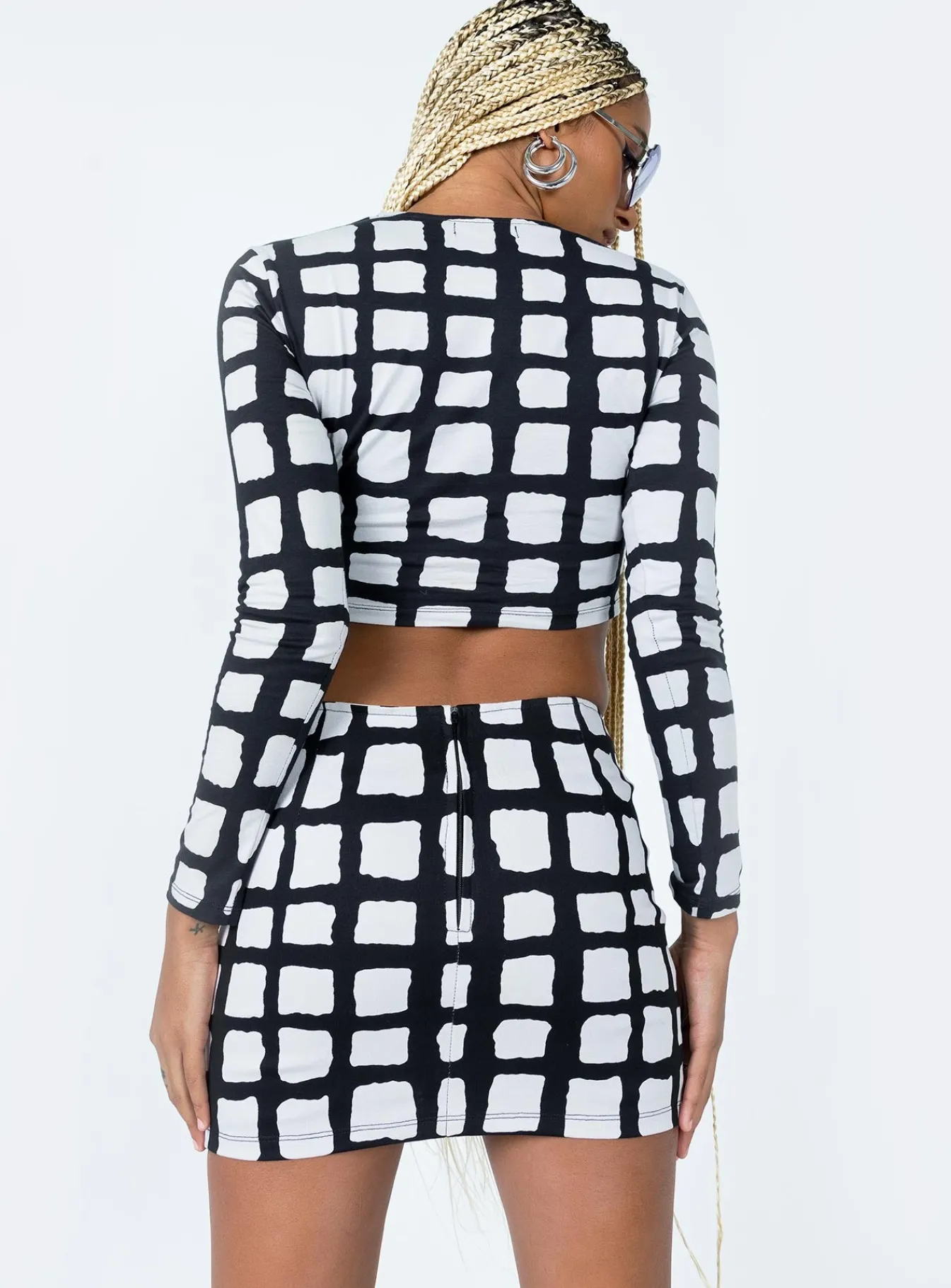 Princess Polly Motel Ima Skirt Mesh Mono Painted Check Black Black / White Fashion