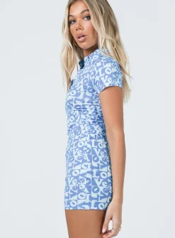 Princess Polly Motel Jeeves Dress Love Checker Blue Outlet