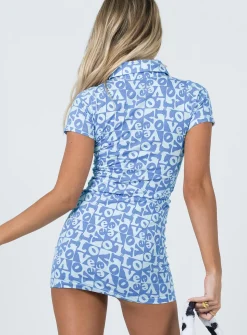 Princess Polly Motel Jeeves Dress Love Checker Blue Outlet