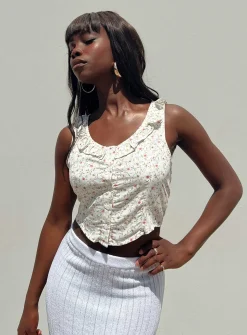 Princess Polly Motel Julka Top Pretty Petal Ivory   White Fashion