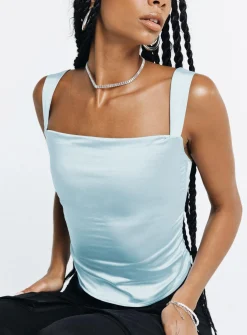 Princess Polly Motel Kanaya Top Satin Ice  Blue Online