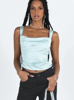 Princess Polly Motel Kanaya Top Satin Ice  Blue Online