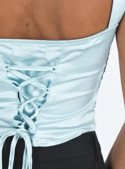 Princess Polly Motel Kanaya Top Satin Ice Blue Online