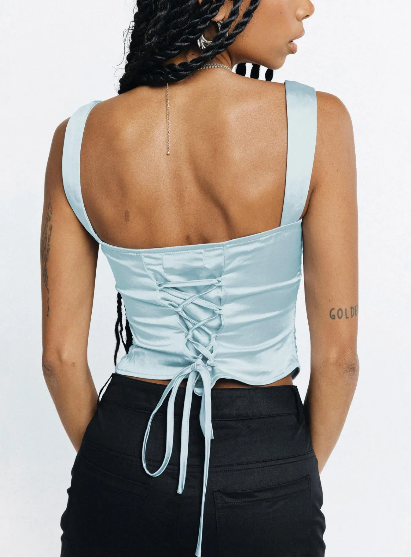 Princess Polly Motel Kanaya Top Satin Ice Blue Online