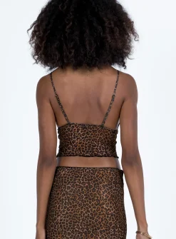 Princess Polly Motel Kasilia Cami Top Mesh  Leopard Hot