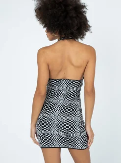 Princess Polly Motel Kezina Dress Optic Monochrome Square   Black / White Clearance