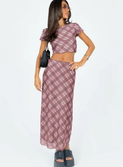 Princess Polly Motel Lassie Midi Skirtblurred Check   Pink Discount
