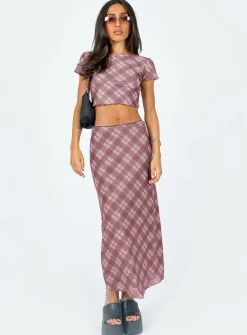 Princess Polly Motel Lassie Midi Skirtblurred Check   Pink Discount