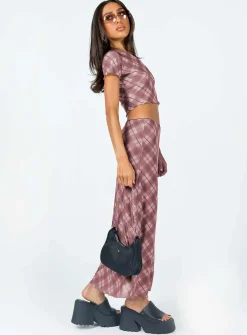 Princess Polly Motel Lassie Midi Skirtblurred Check   Pink Discount