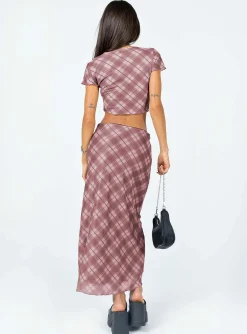 Princess Polly Motel Lassie Midi Skirtblurred Check   Pink Discount