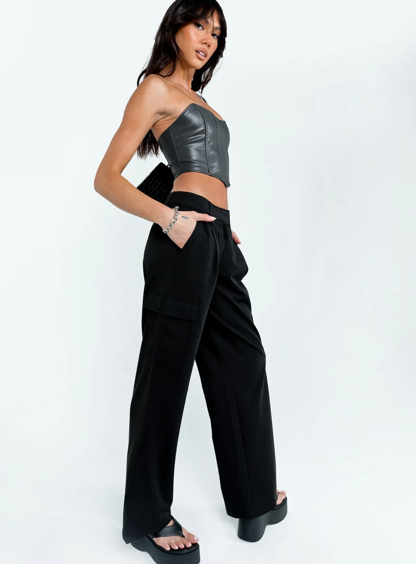 Princess Polly Motel Low Rise Abba Cargo Black Hot