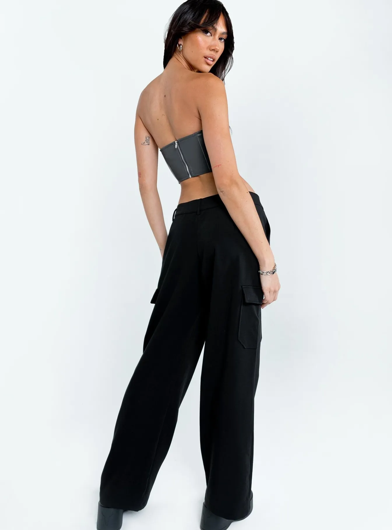 Princess Polly Motel Low Rise Abba Cargo Black Hot