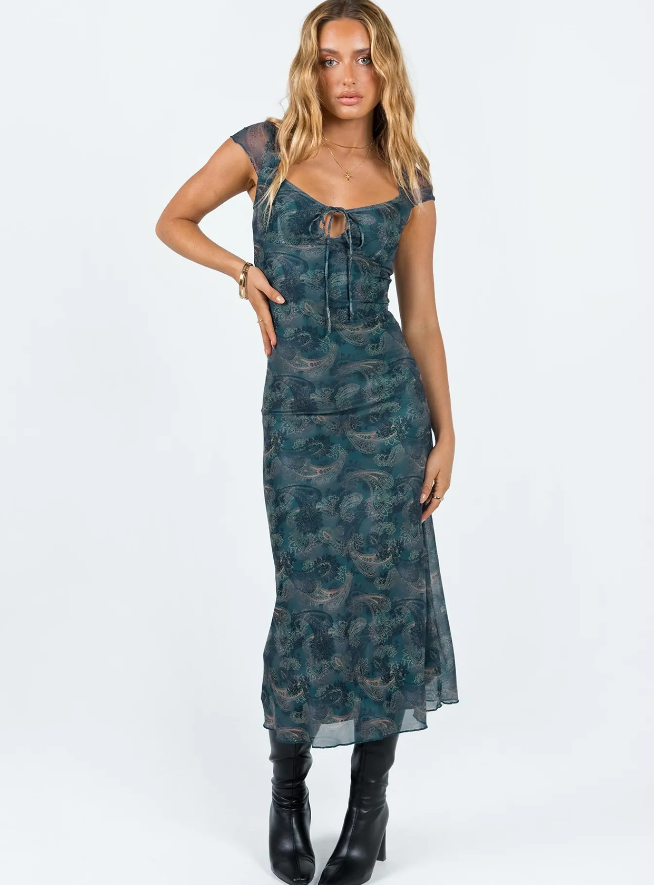 Princess Polly Motel Lunama Dress Tonalpaisley Blue Sale