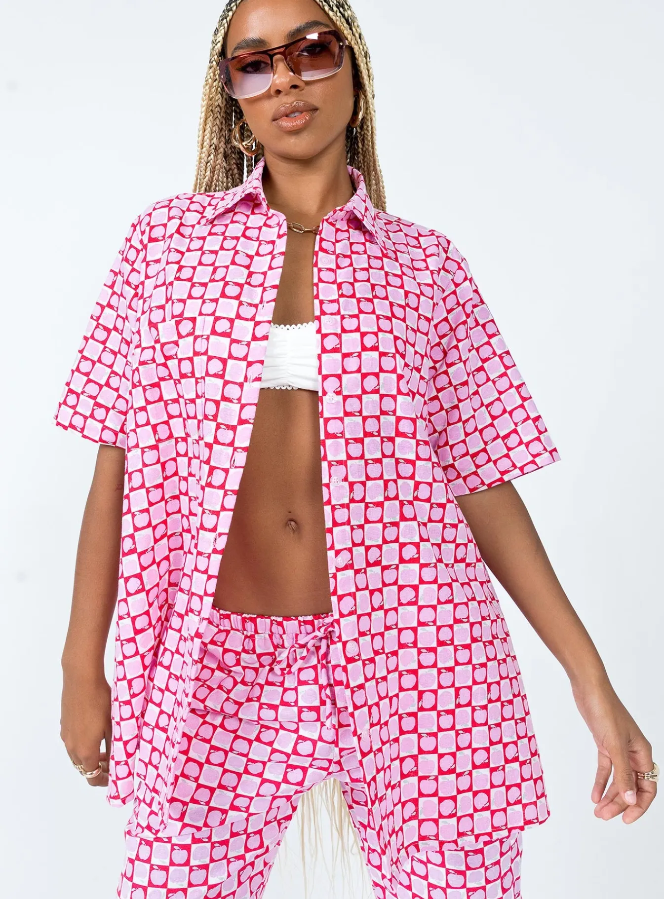 Princess Polly Motel Michita Shirt Apple Check Blush Red Cheap