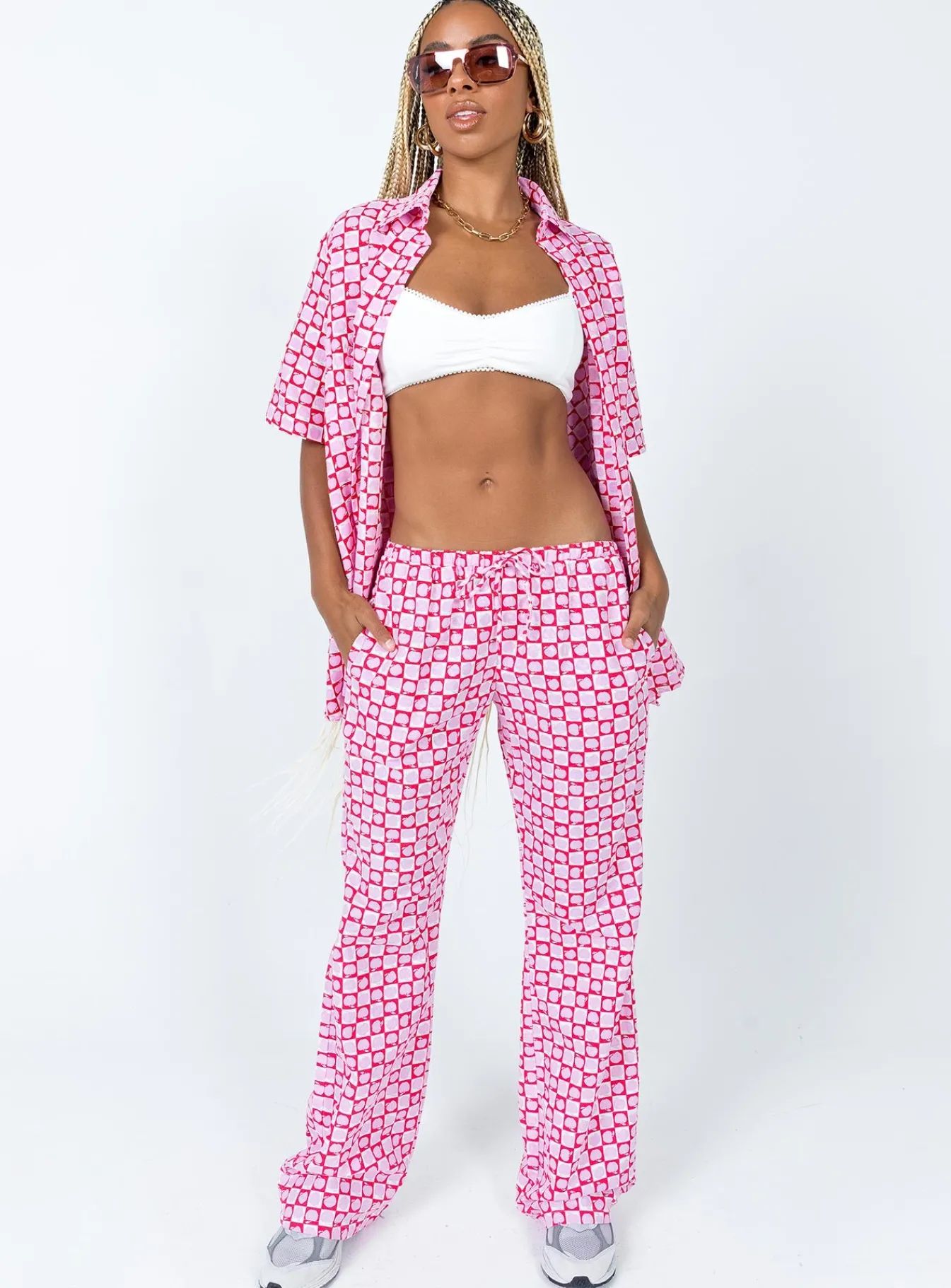 Princess Polly Motel Michita Shirt Apple Check Blush Red Cheap