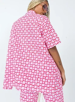 Princess Polly Motel Michita Shirt Apple Check Blush Red Cheap