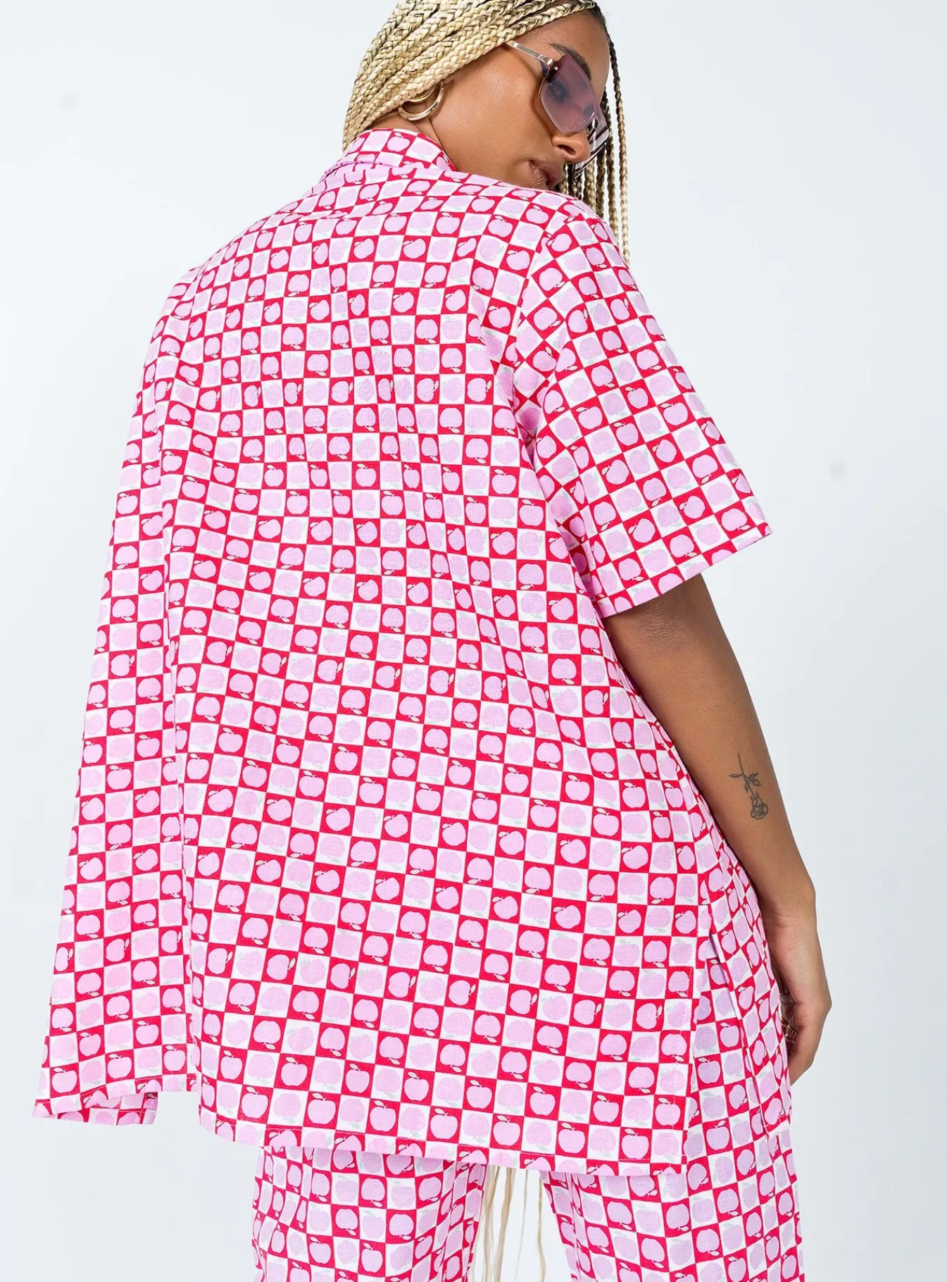 Princess Polly Motel Michita Shirt Apple Check Blush Red Cheap