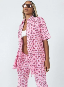 Princess Polly Motel Michita Shirt Apple Check Blush Red Cheap