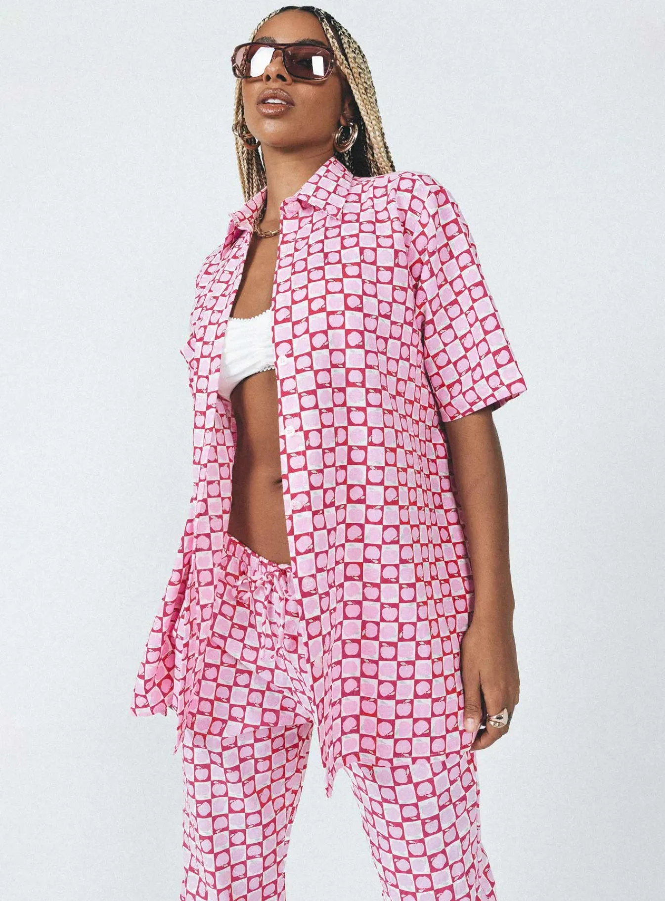 Princess Polly Motel Michita Shirt Apple Check Blush Red Cheap