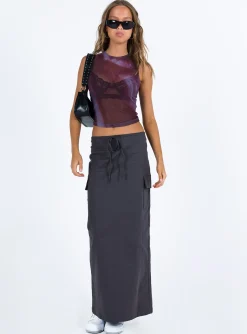 Princess Polly Motel Monlo Top Mesh Watercolour Wine   Burgundy Clearance