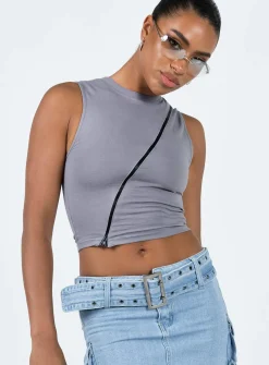 Princess Polly Motel Mozi Top Grey Discount