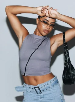 Princess Polly Motel Mozi Top Grey Discount