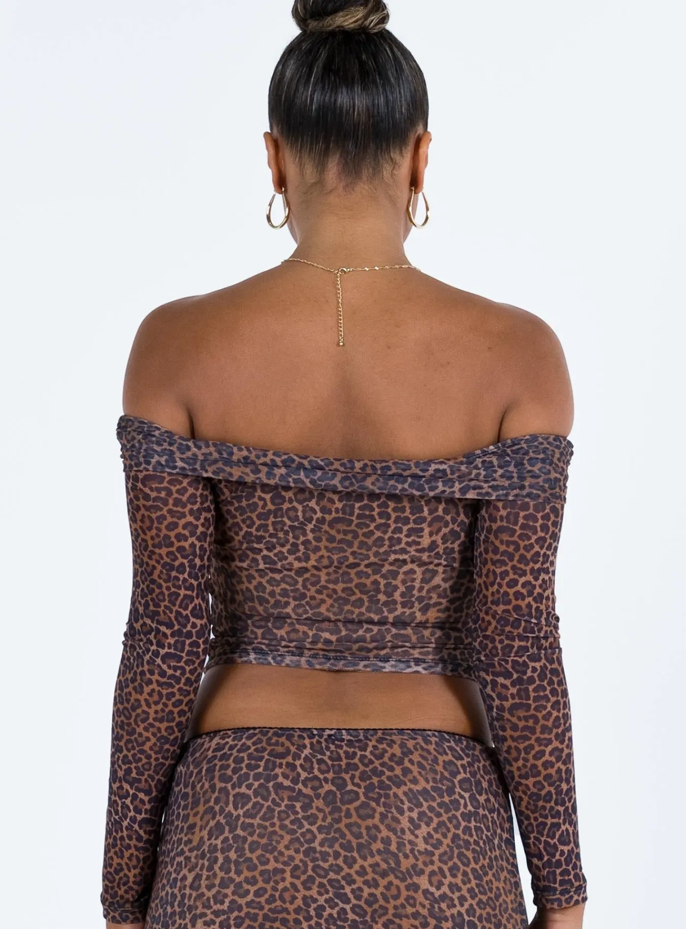 Princess Polly Motel Nagini Bardot Top Mesh Leopard Store