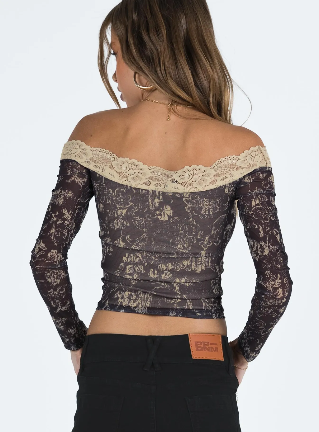 Princess Polly Motel Nagita Top Batik Botanical Dark Brown New