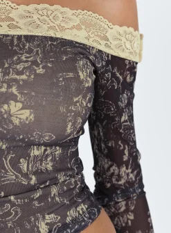 Princess Polly Motel Nagita Top Batik Botanical Dark Brown New