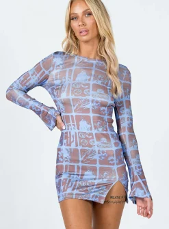 Princess Polly Motel Nariko Mini Dress Photographic  Blue Fashion