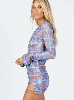 Princess Polly Motel Nariko Mini Dress Photographic  Blue Fashion