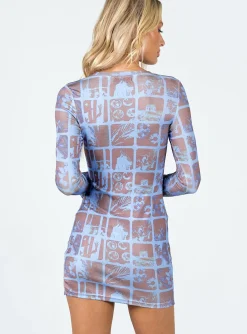 Princess Polly Motel Nariko Mini Dress Photographic  Blue Fashion