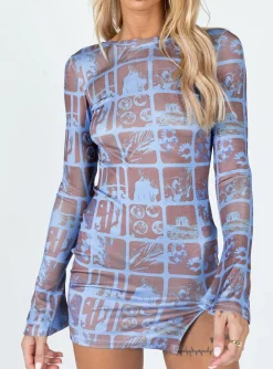 Princess Polly Motel Nariko Mini Dress Photographic  Blue Fashion