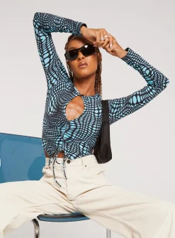 Princess Polly Motel Natta Top Optic Polka  Blue Shop