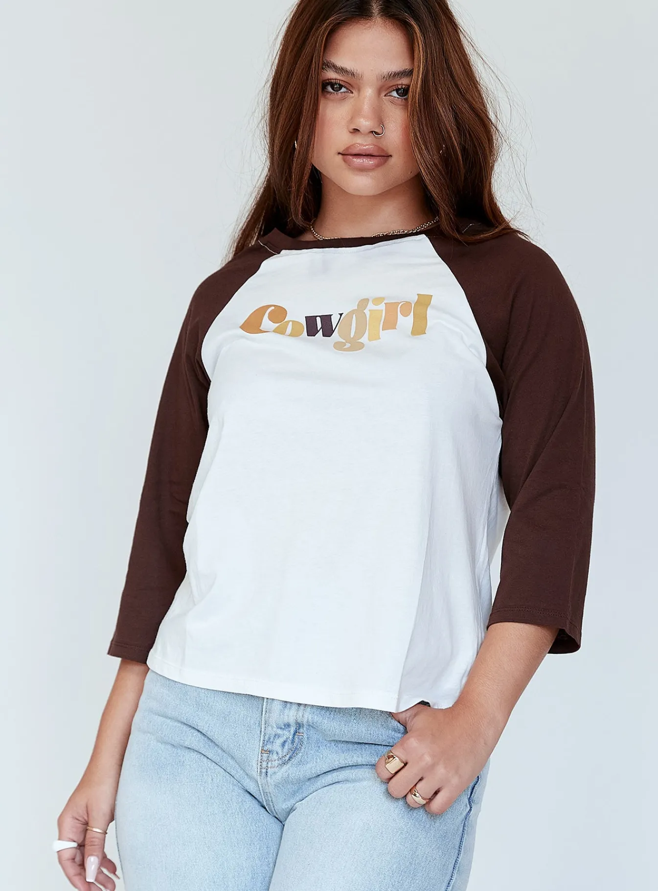 Princess Polly Motel Nexo Tee Cowgirl Brown White / Brown Outlet