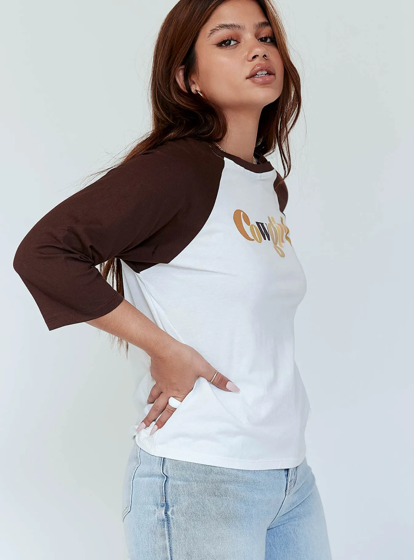 Princess Polly Motel Nexo Tee Cowgirl Brown White / Brown Outlet