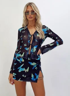 Princess Polly Motel Niles Mini Skirt Butterfly Watercolour  Black Store