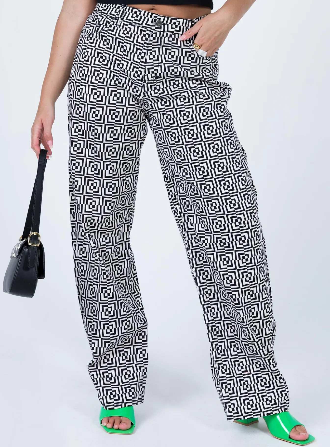 Princess Polly Motel Parallel Jeans Optic Square Black / White Hot