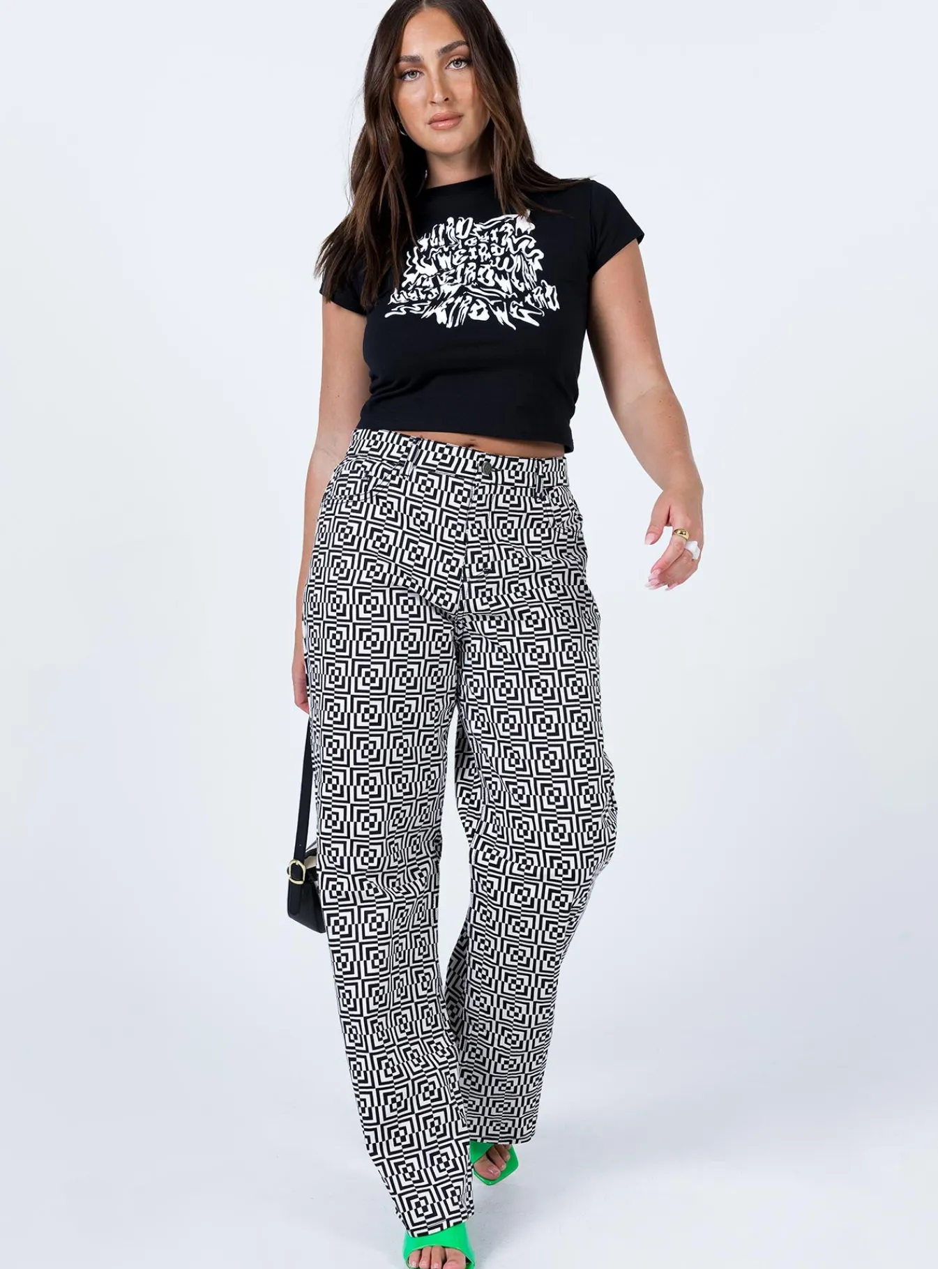 Princess Polly Motel Parallel Jeans Optic Square Black / White Hot