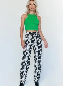 Princess Polly Motel Parallel Jeans Retro Optic Spot   Black / White Discount